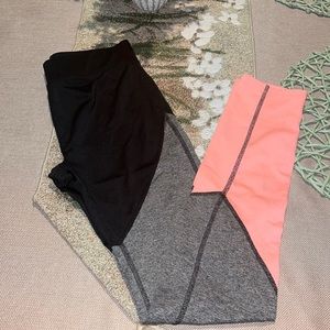 Souluxe Peach Grey and Black Full length leggings sz Youth M ages 10-11